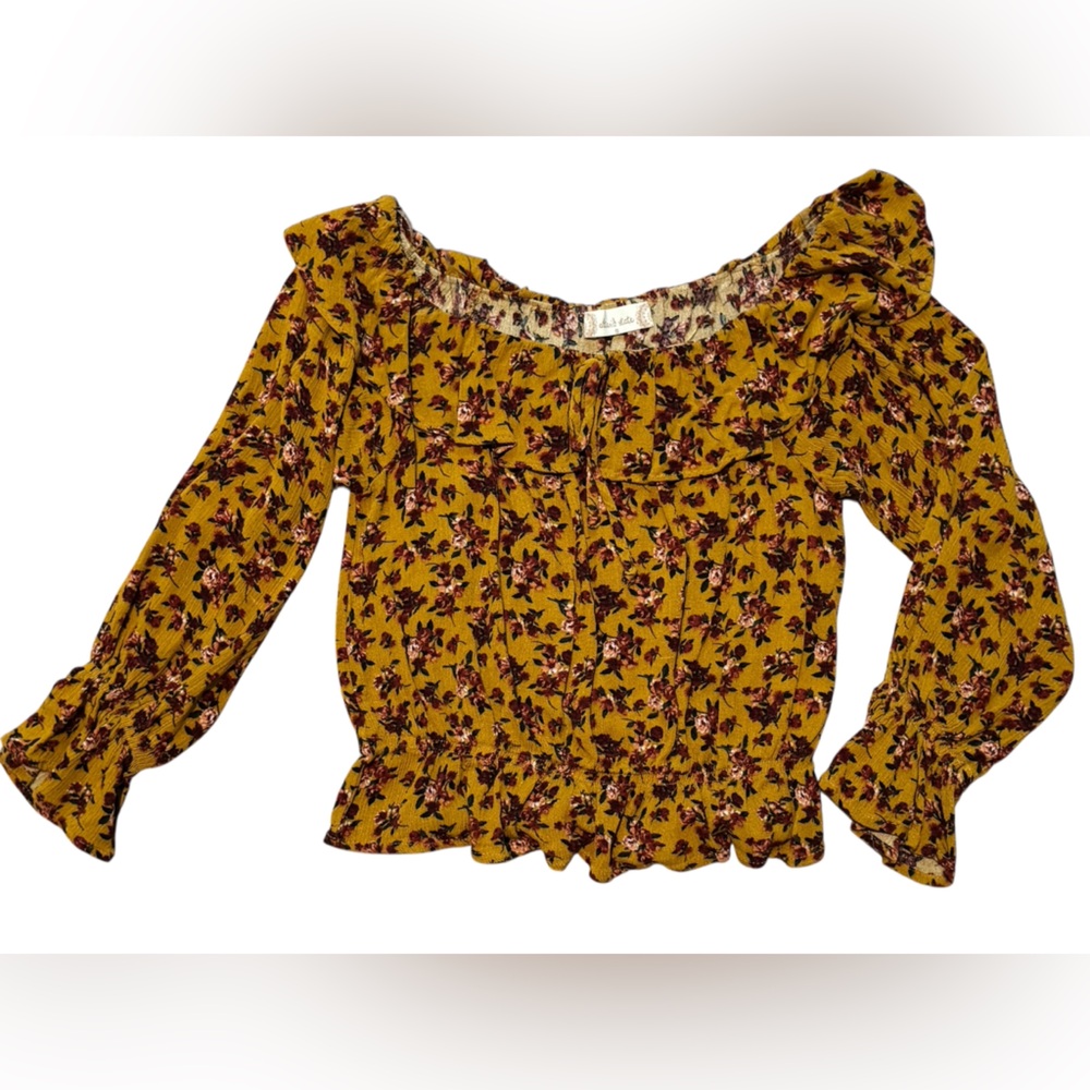 Altar'd State Mustard Floral Off-Shoulder Top